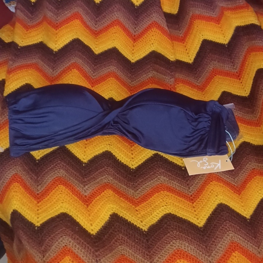 NWT Kona Sol Molded Bandeau Navy Blue Strapless Bikini Top, Convertable